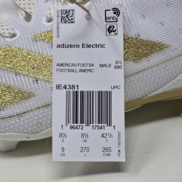 Adidas Adizero Electric Men\'s Size‎ 9 White Gold Football Cleats IE4381 New main image 10